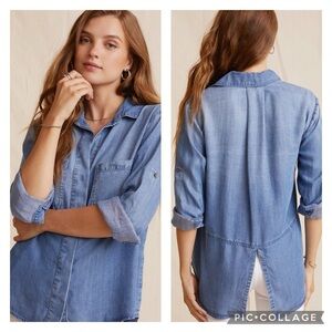 Bella Dahl Split Back Button Down Chambray Shirt Medium Ombré Wash Size Small